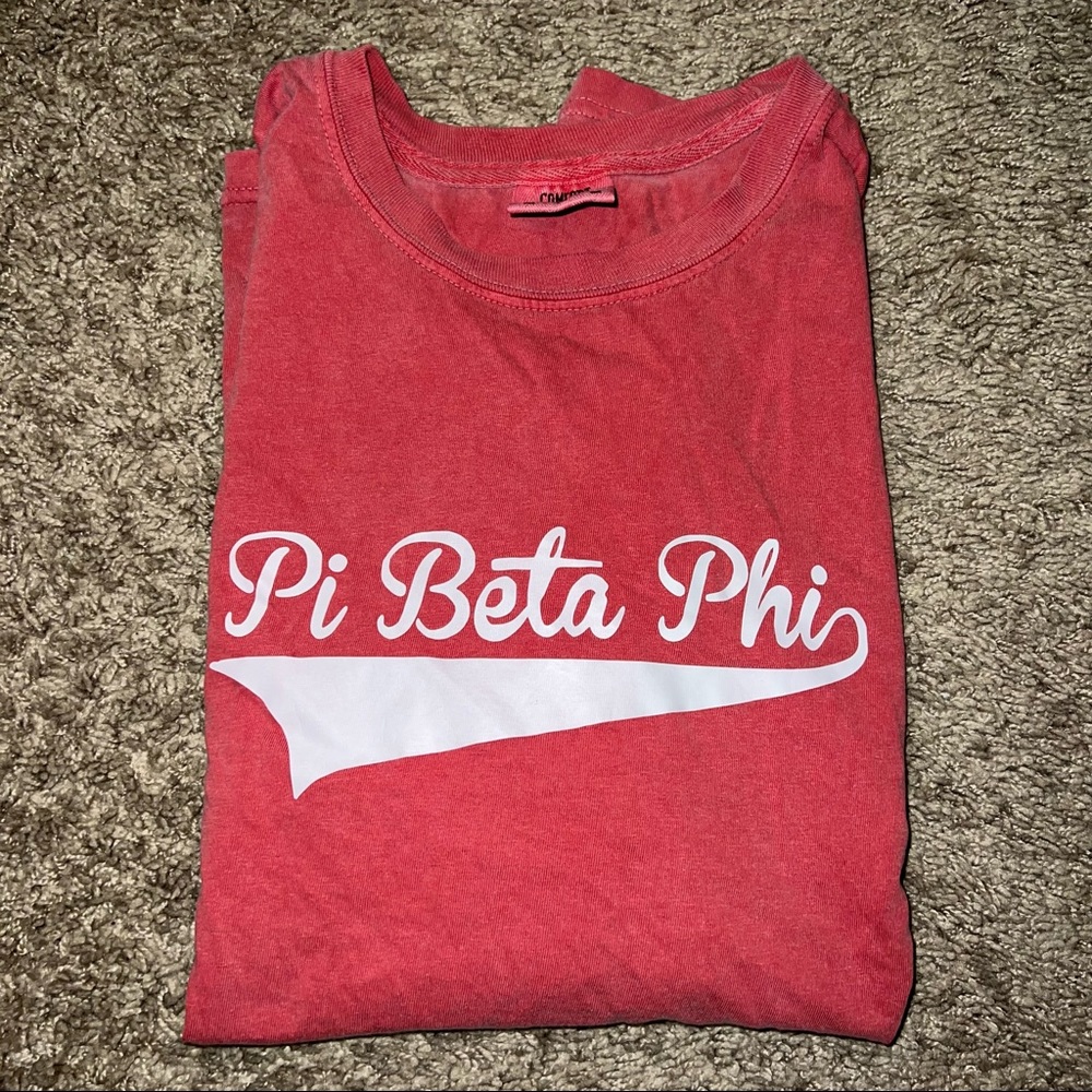 Pi Beta Phi Baseball Style Sorority Shirt - Comfort Colors -- Red, Vintage